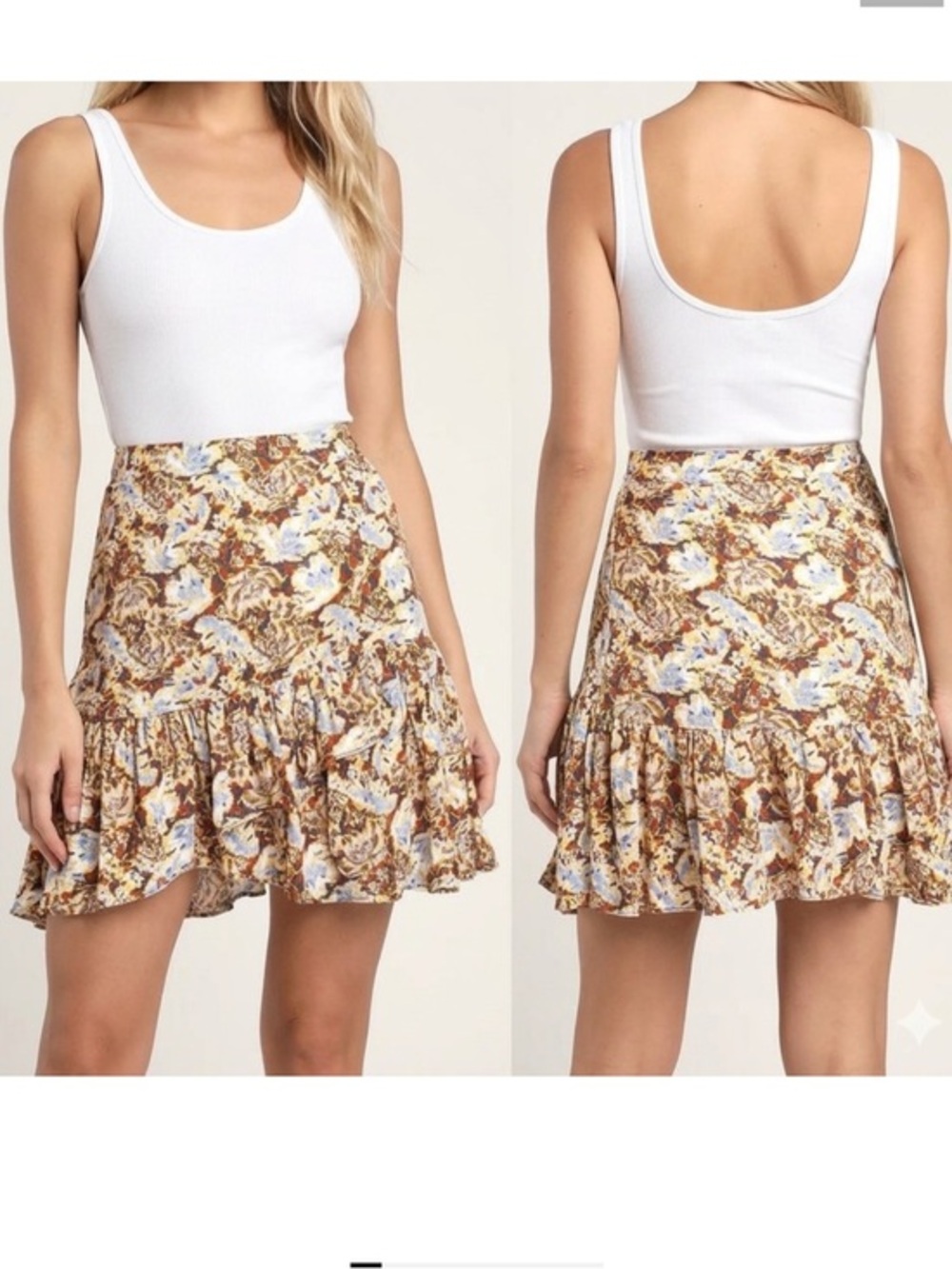 Free People Nadia Yellow High Low Floral Print Ruffled Faux Wrap Mini Skirt 4